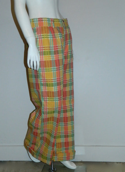 vintage plaid seersucker pants / 1970s pastel Wrangler jeans / wide le ...