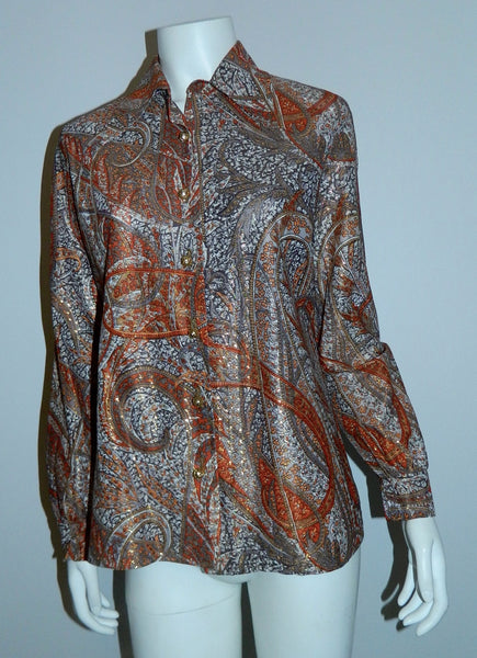 MOD vintage 1960s metallic paisley blouse GLAM earthtones S - M – Retro ...
