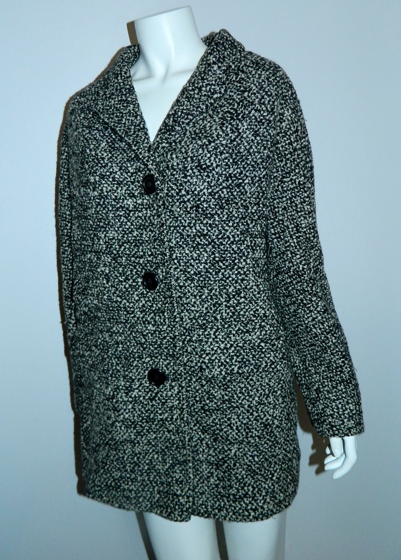 vintage tweed cocoon coat 1950s / 1960s Best & Co. black white boucle ...