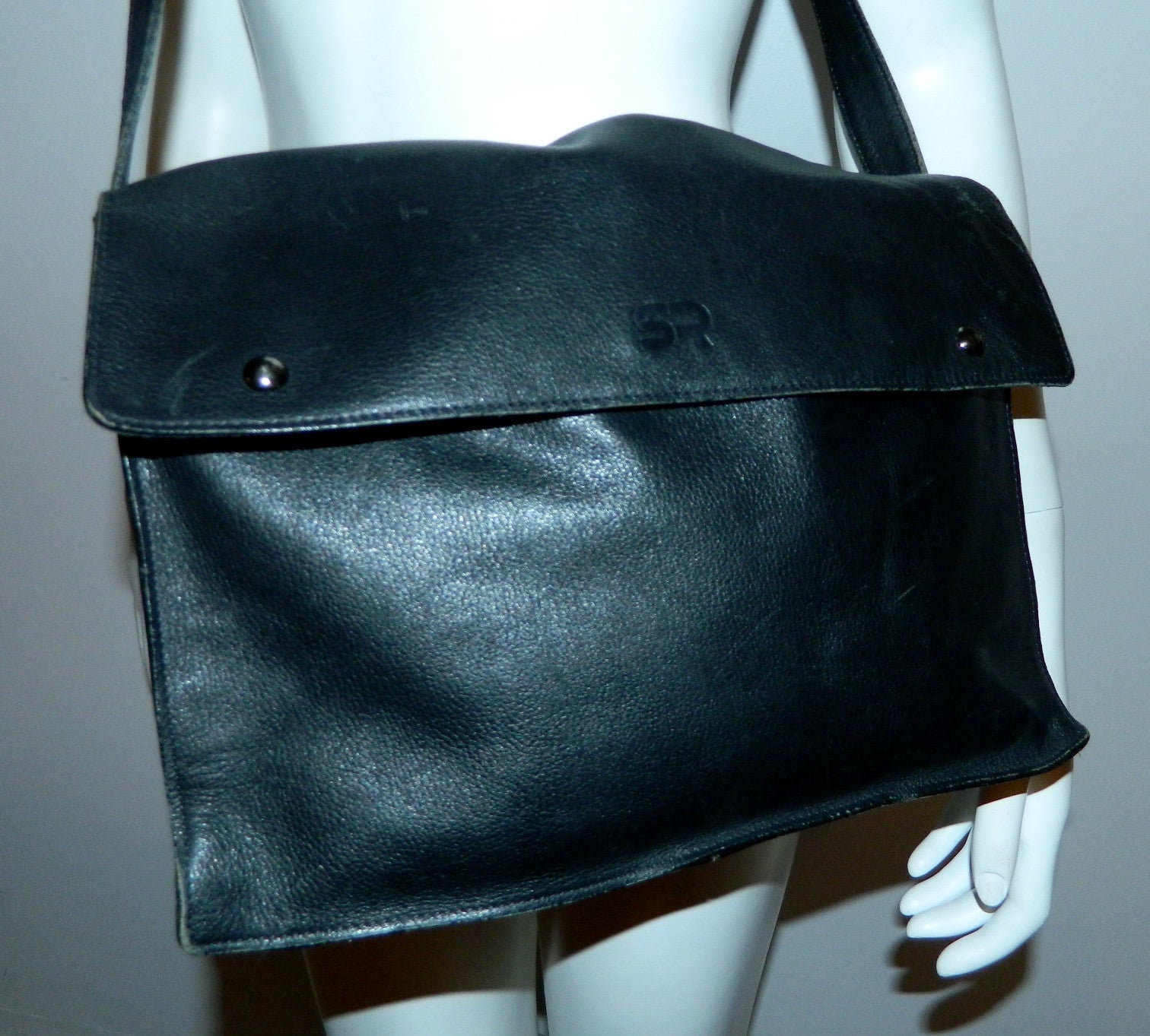 vintage 1980s satchel black leather SONIA RYKIEL purse messenger bag ...