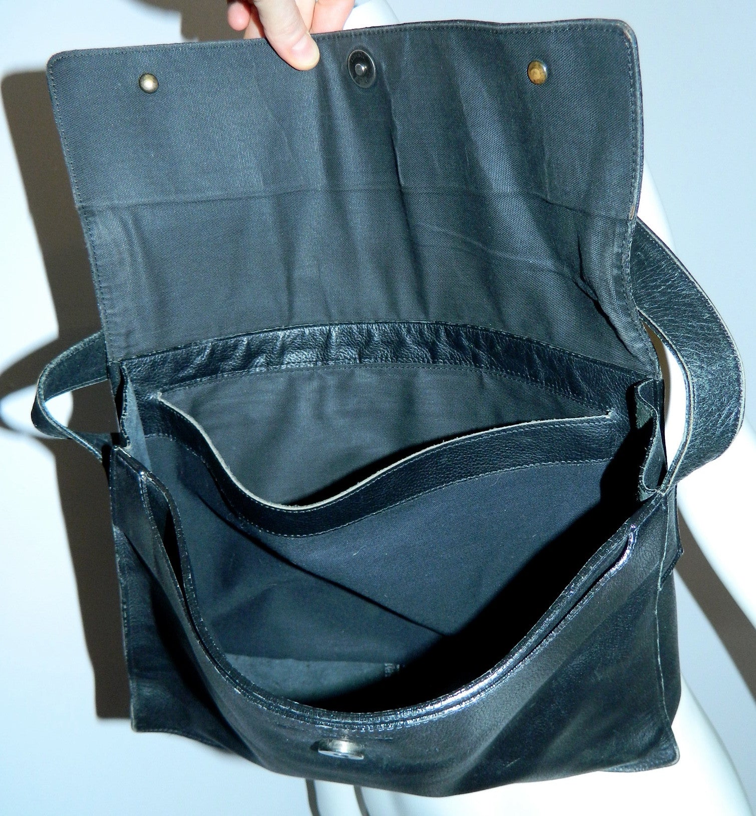 vintage 1980s satchel black leather SONIA RYKIEL purse messenger bag ...