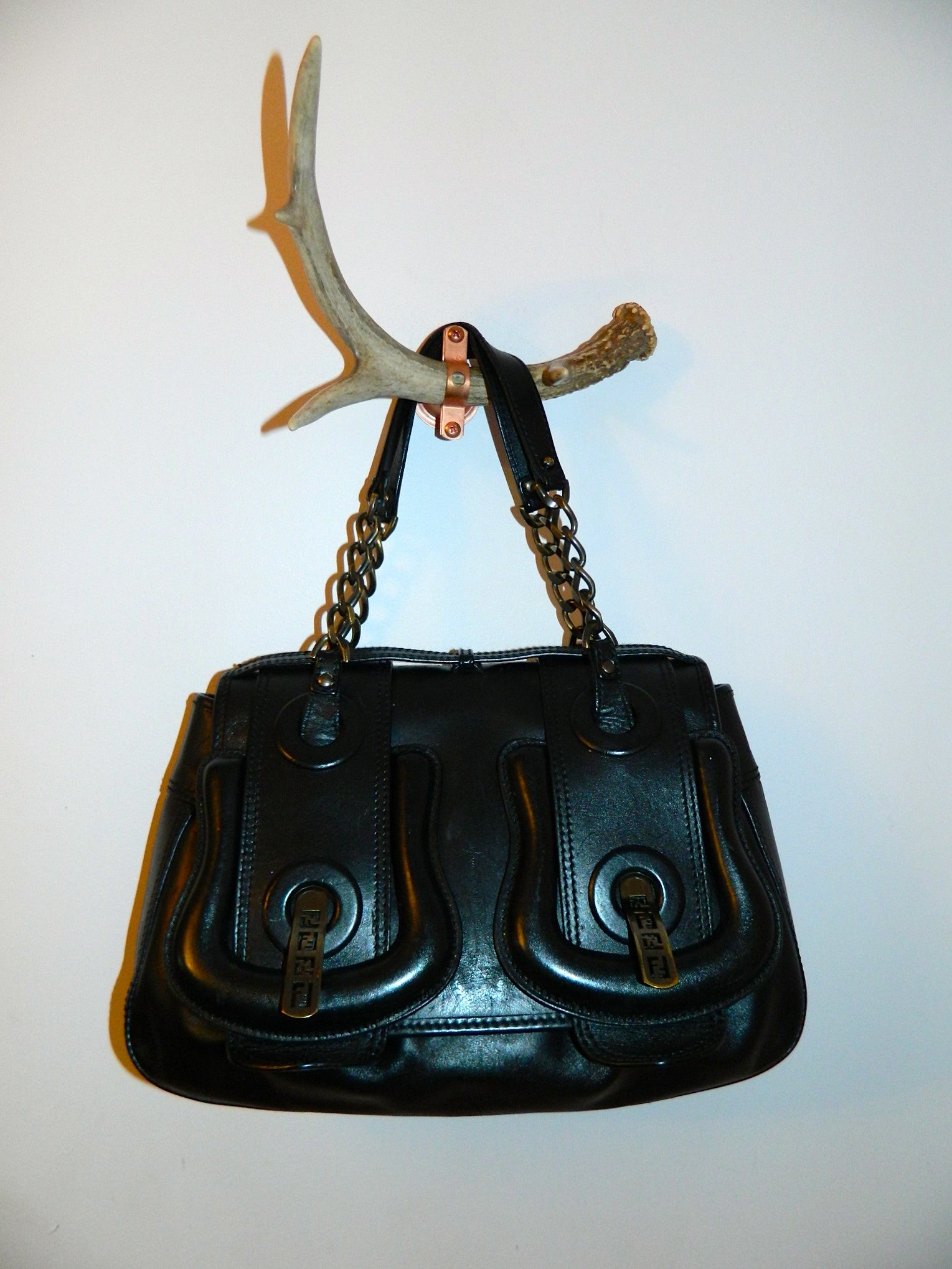 black leather FENDI B Buckle bag purse 