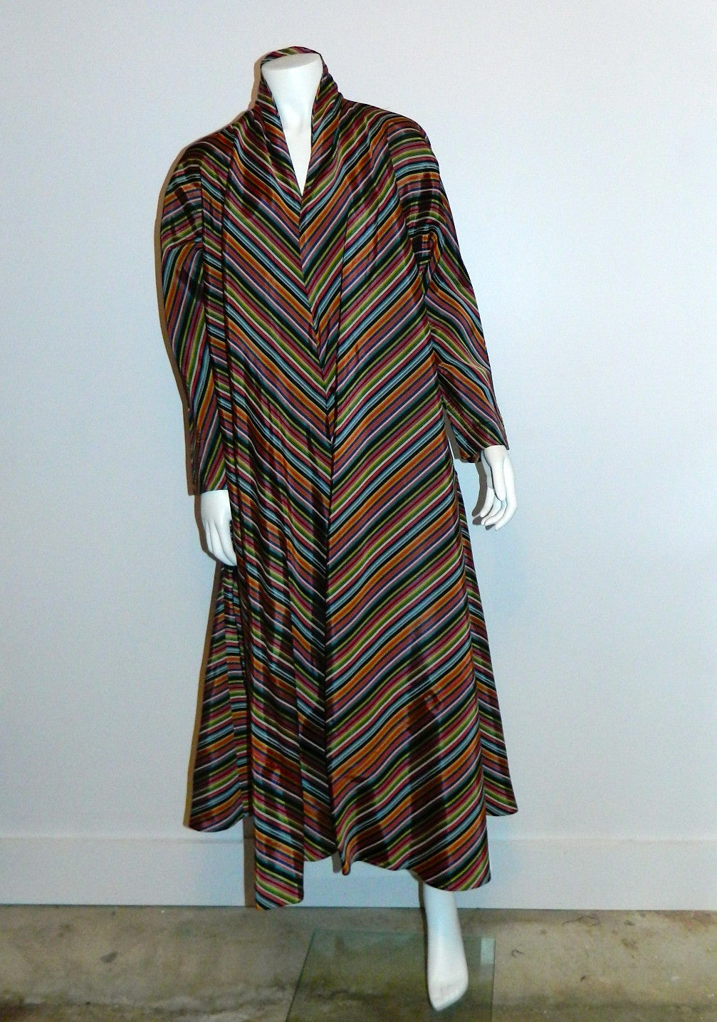 vintage 1940s striped MAXAN hostess gown trapeze bias cut dress caftan ...