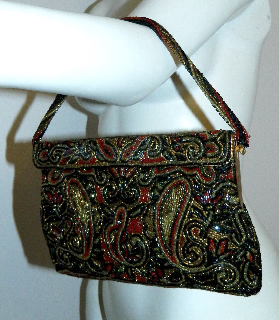 vintage black beaded evening bag 1950s WALBORG paisley clutch handbag – Retro Trend Vintage