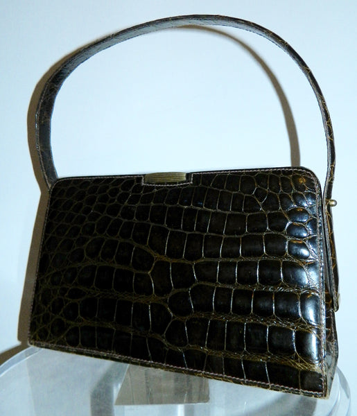 glossy brown crocodile handbag vintage 1940s Saks Fifth Avenue French ...