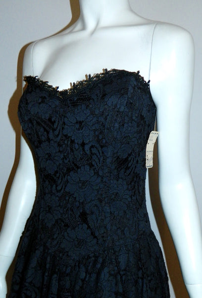 vintage 1980s strapless dress Jessica McClintock black lace dress XS S ...