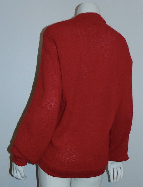 vintage 1950s sweater red Alpaca knit V- neck monogram Mens S – Retro ...