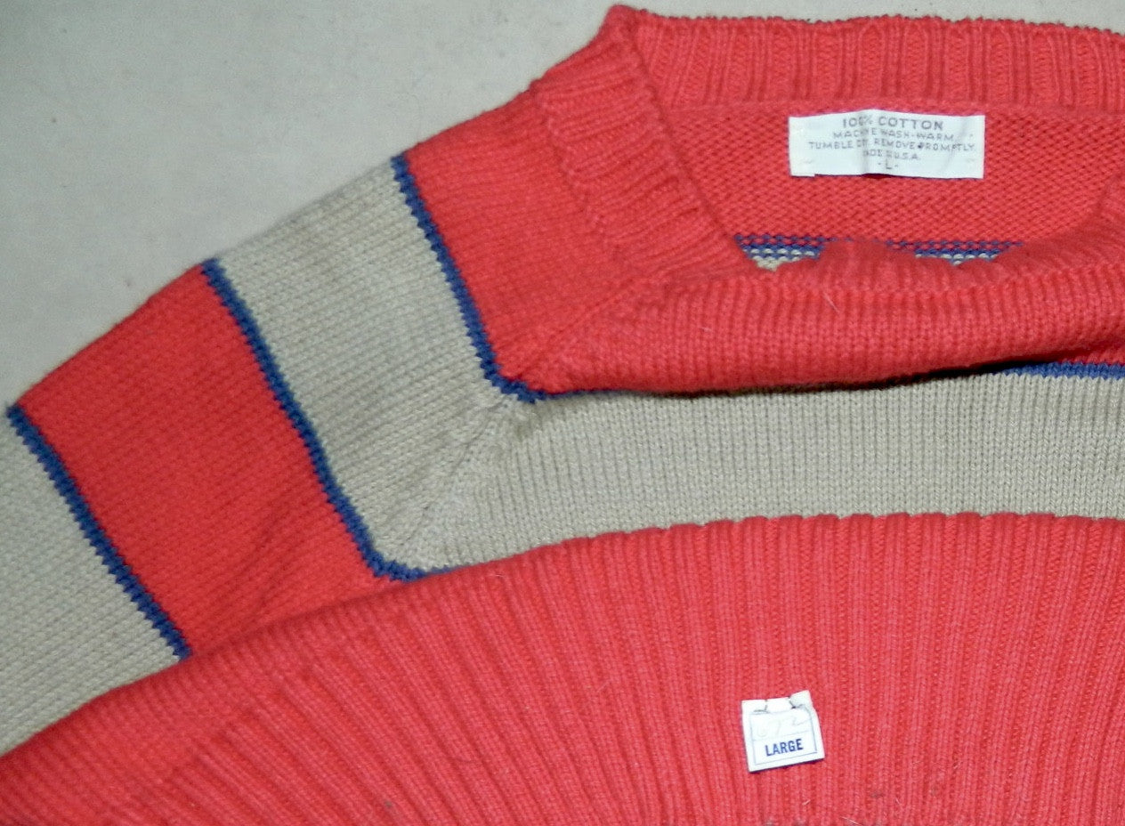 vintage 1960s sweater MOD red cotton stripe raglan sleeve Mens S - M ...