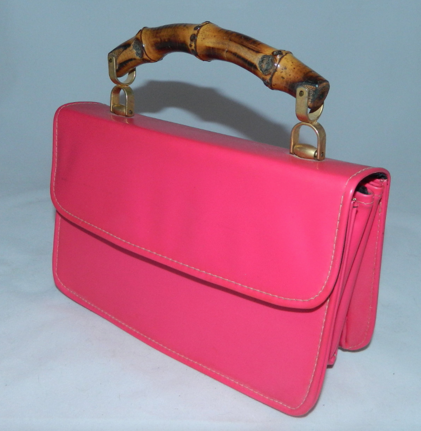 vintage 1960s hot pink patent leather purse Bamboo handle handbag – Retro Trend Vintage