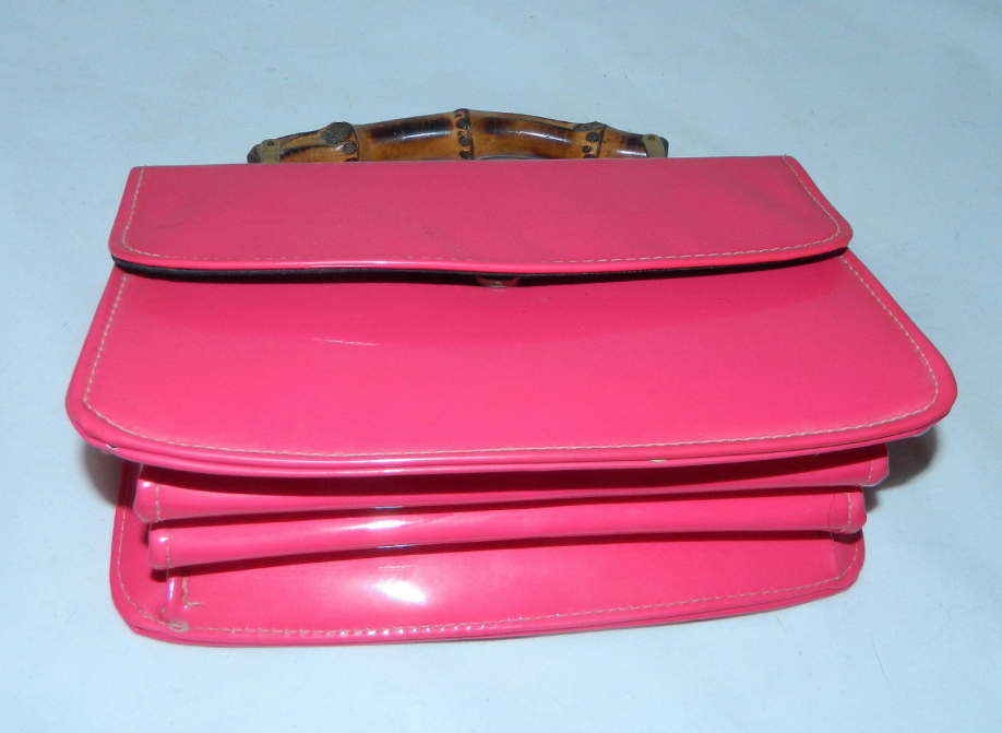 vintage 1960s hot pink patent leather purse Bamboo handle handbag – Retro Trend Vintage