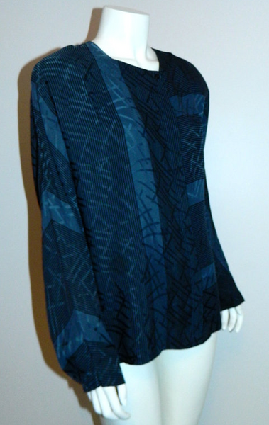 vintage 1980s Christian Dior silk blouse blue black ABSTRACT print top ...