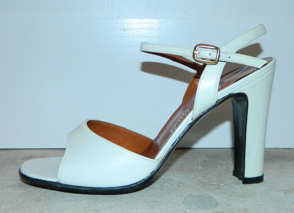 vintage 1970s white slingback heels Margaret Jerrold Disco peep toe sh ...