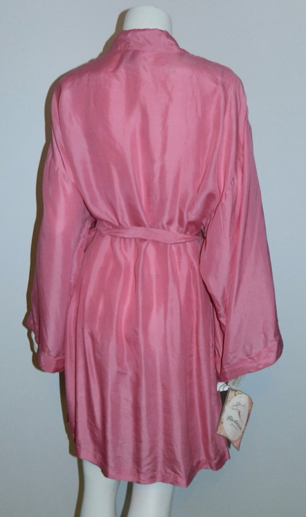 vintage 1980s pink silk robe / Barbizon bathrobe / kimono sleeve / NOS ...