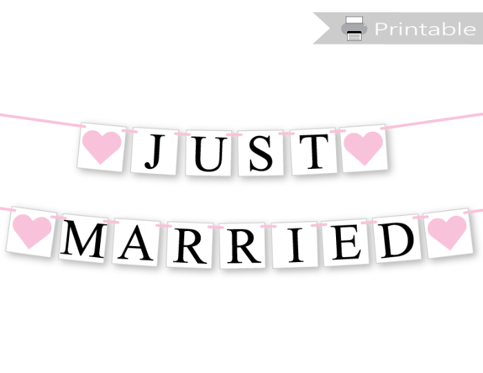 Printable Just Married Banner Diy Wedding Reception Decor Celebrating Together 9386