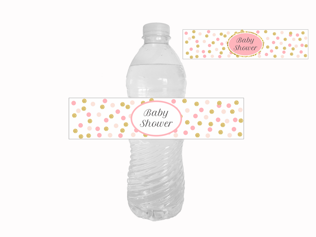 Printable Pink and Gold Glitter Confetti Baby Shower Water Bottle Labels DIY For Free Water Bottle Labels For Baby Shower Template