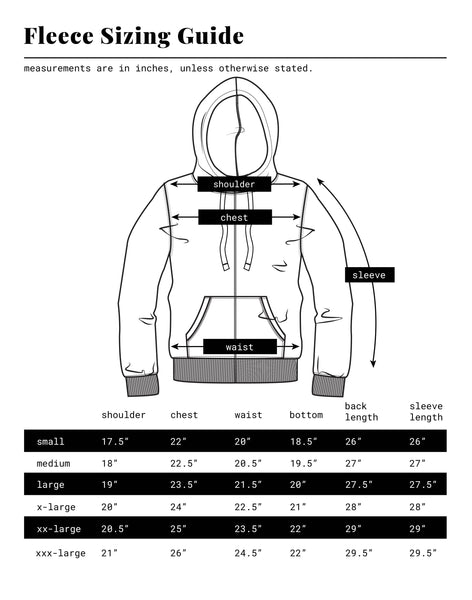 Iron & Resin Fleece Size Guide