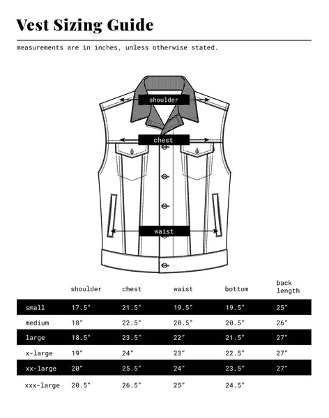 Iron & Resin - Vest Size Guide
