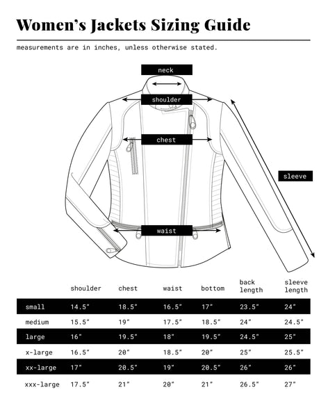 Iron & Resin Women's Jackets Size Guide