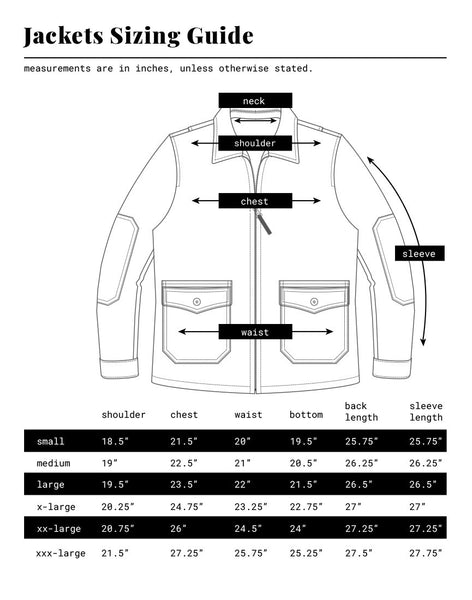 Iron and Resin Outerwear Size Guide