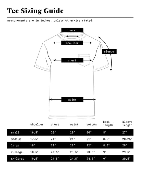 Iron and Resin Tee Size Guide