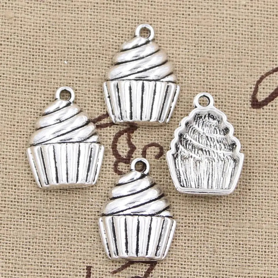 Vintage Cupcake Metal Charm Pendant - Nostalgic Charm for Whimsical Styling (1pc)