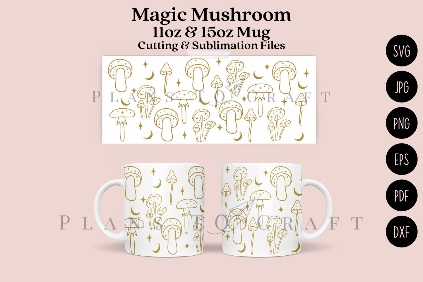 Magic Mushroom Mug Sublimation Wrap SVG