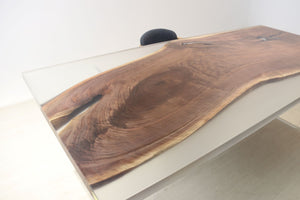 E1 Live edge walnut wood slab dining table top with epoxy