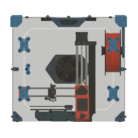 front view of delack with internal filament holder installed for 3d printing