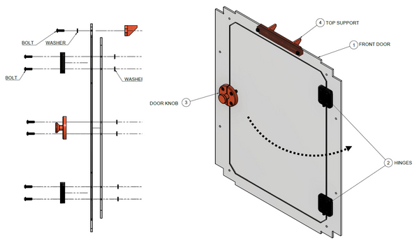 assembly of door swinging to the right for universal enclosure