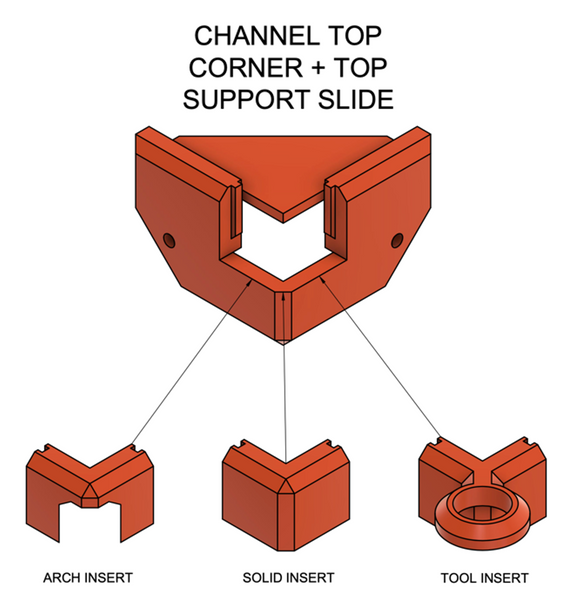 channel top corner with inserts for universal 3d printer enclosure