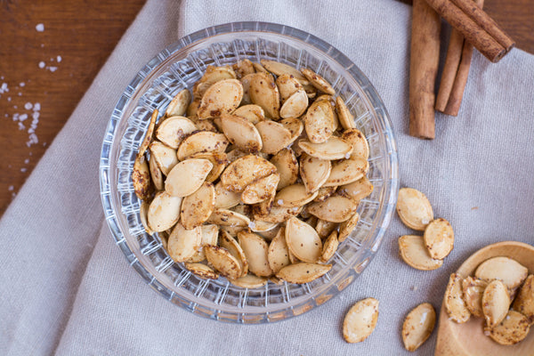 Unshelled pumpkin seeds. Great source of  magnesium, zince, iron, protein, and healthy fats. 