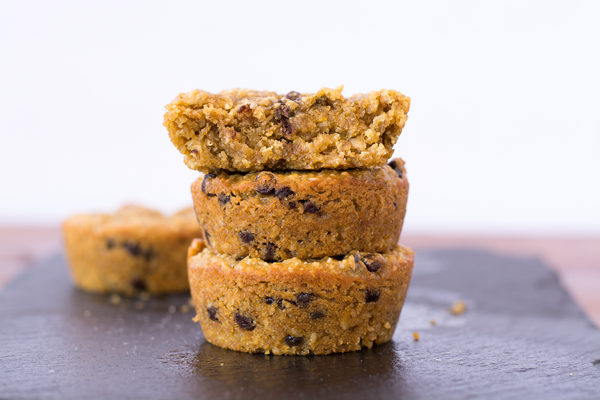 Pumpkin spice blondies with mini chocolate chips and vanilla spice seed butter. Healthy, easy recipe for an on-the-go snack!