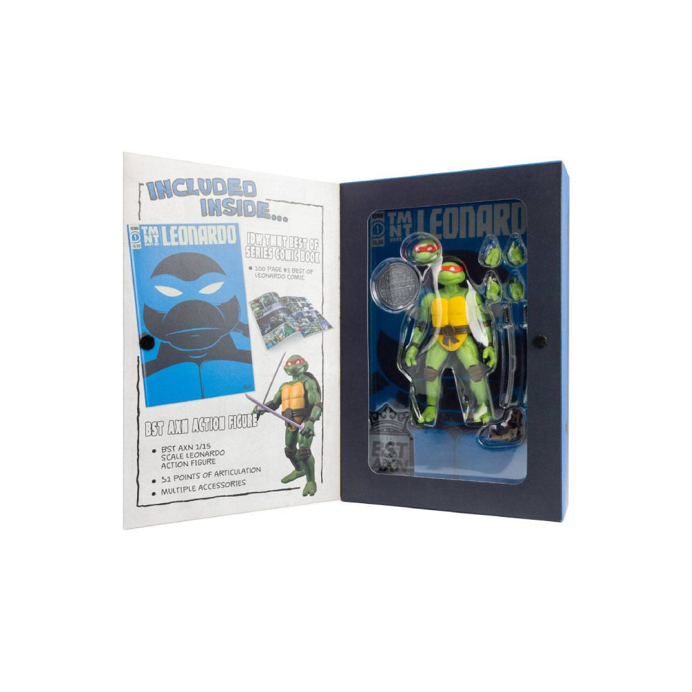 Figurina Articulata si Comic Book Teenage Mutant Ninja Turtles BST AXN x IDW Leonardo Exclusive 13 cm