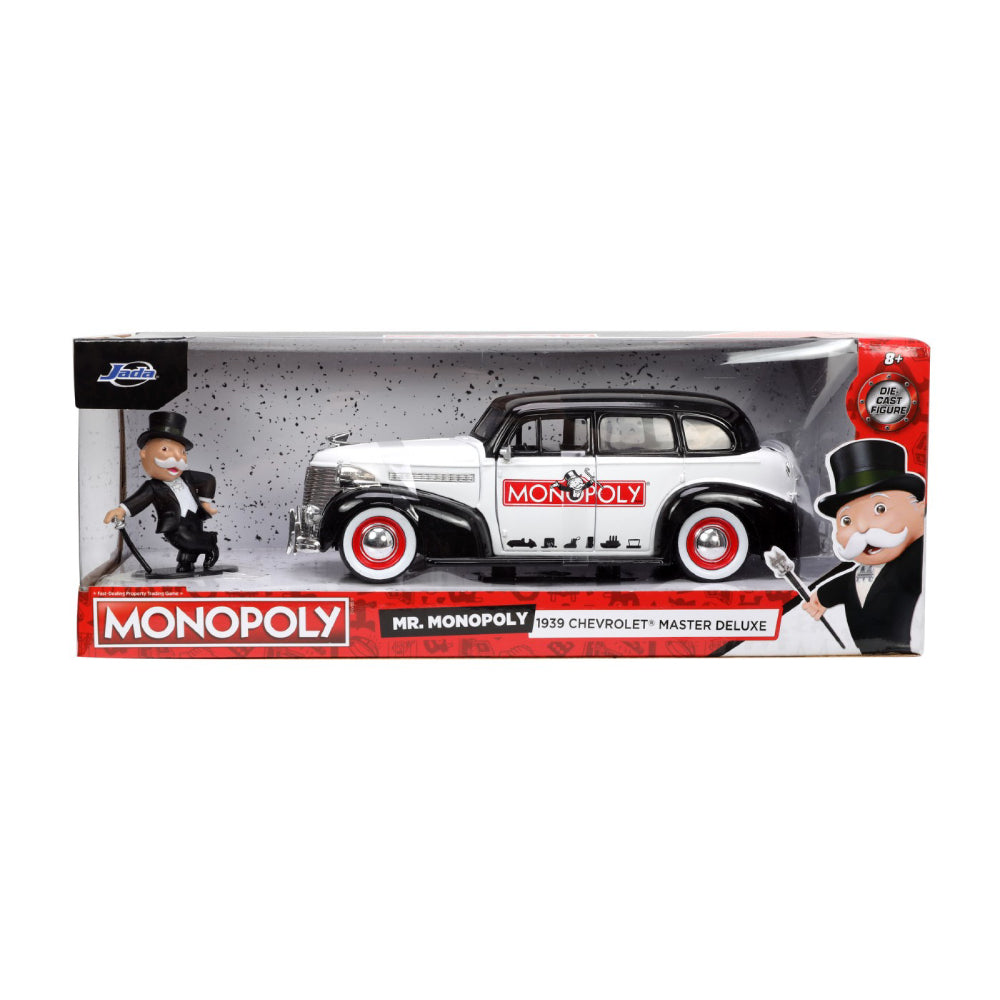 Set Jada Masinuta Metalica Chevrolet Master Deluxe 1939 Scara 1:24 si Figurina Mr Monopoly