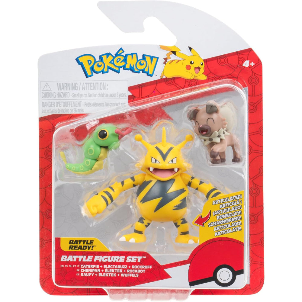Set 3 Mini Figurine Articulate Pokemon - Caterpie, Rockruff, Electabuzz W21 - 1 | YEO