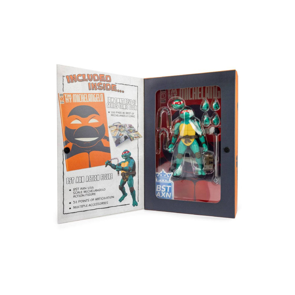 Figurina Articulata si Comic Book Teenage Mutant Ninja Turtles BST AXN x IDW Michelangelo Exclusive 13 cm