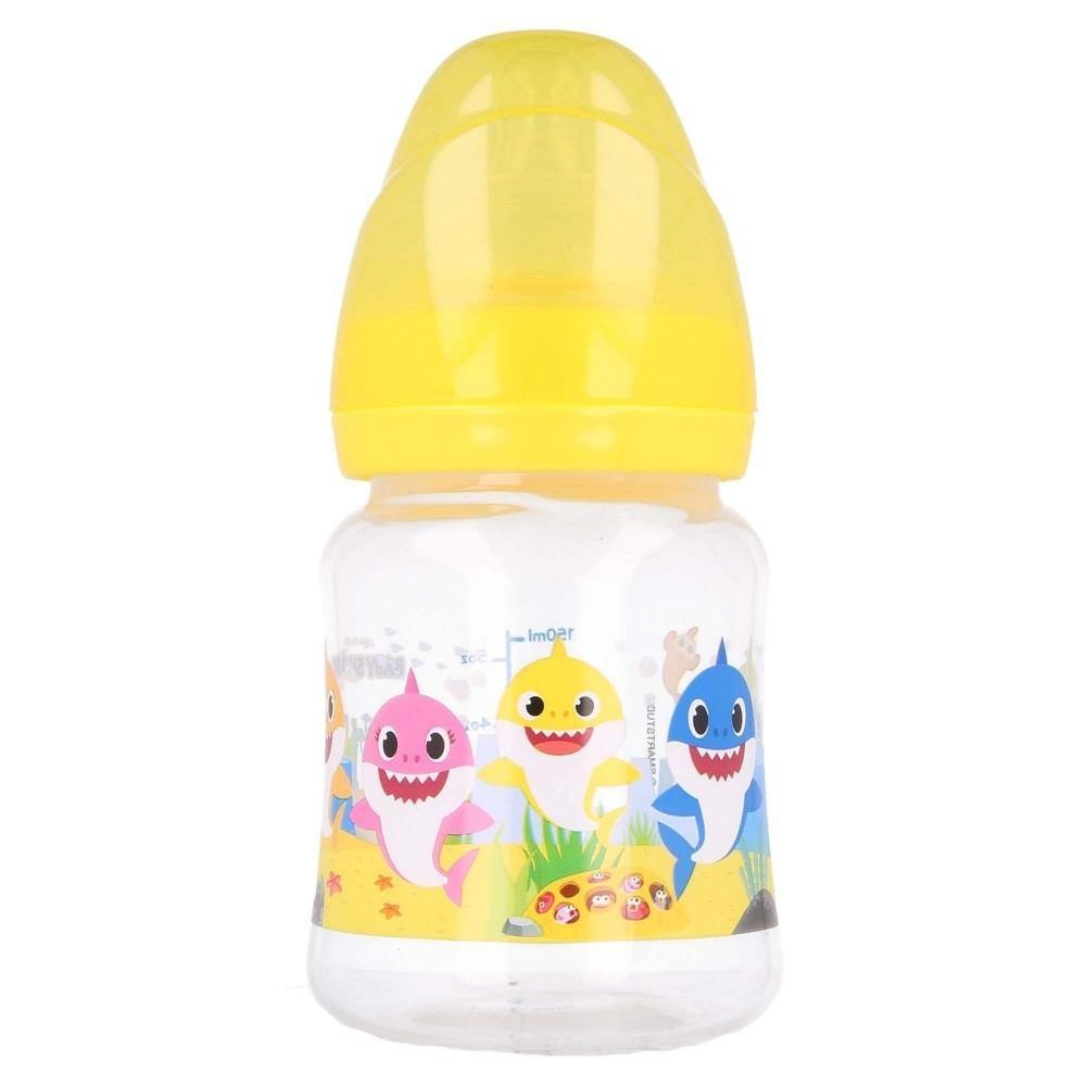 Biberon cu Gat Larg 150 ml Tetina din Silicon 3 Pozitii Baby Shark