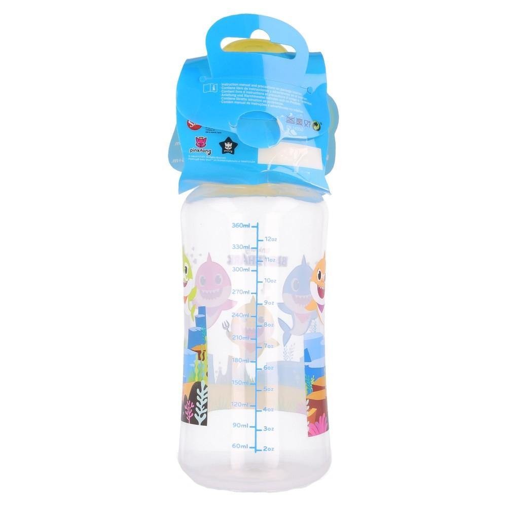 Biberon cu Gat Larg 360 ml Tetina din Silicon 3 Pozitii Baby Shark