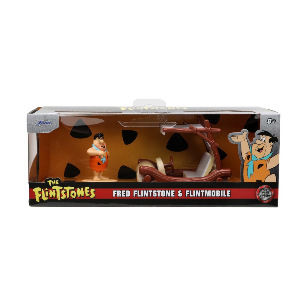 Set Masinuta Metalica Flintmobilul Scara 1:32 si Figurina Fred Flintstone