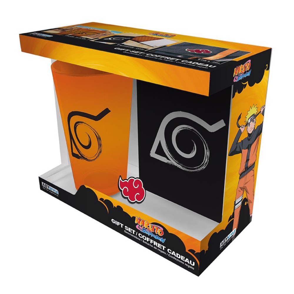 Set Cadou Naruto Shippuden - Pahar XXL + Insigna + Notebook de Buzunar Konoha