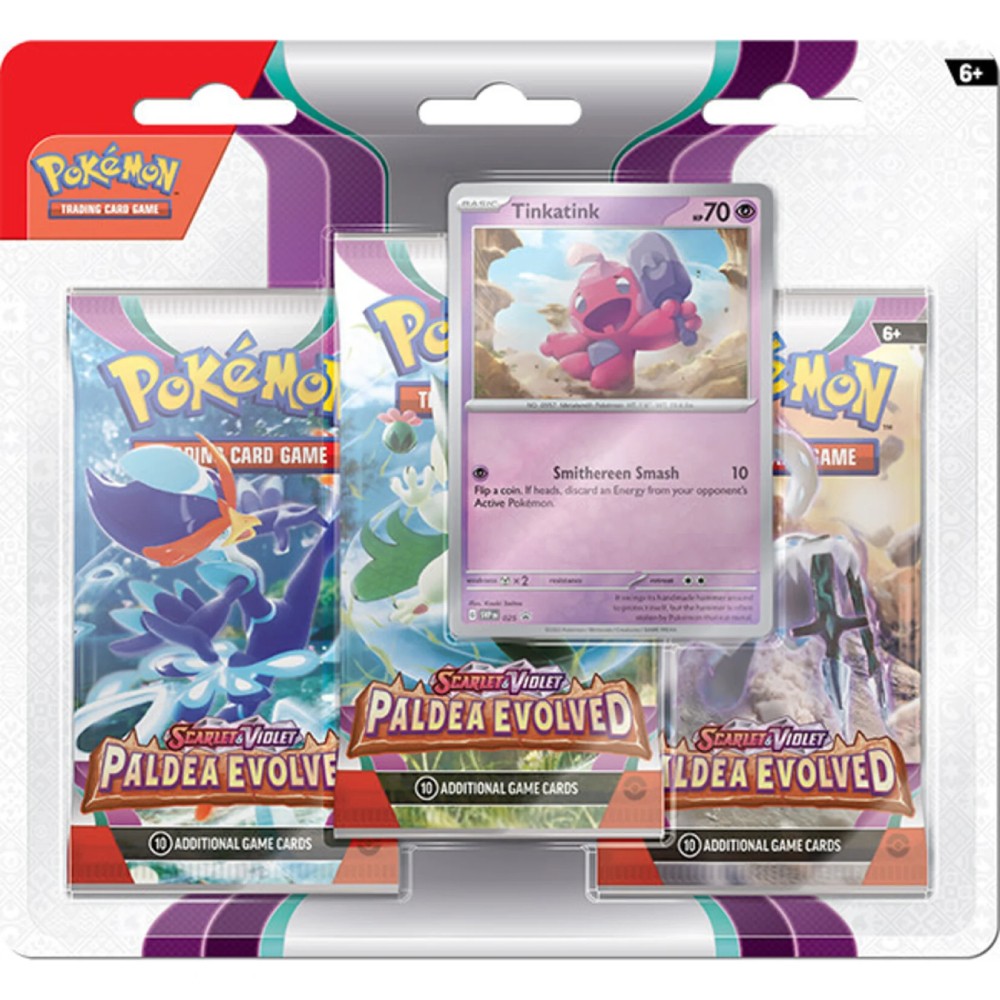 Pokemon Trading Card Game Scarlet & Violet 2 - Paldea Evolved Tinkatink 3-Pack Blister