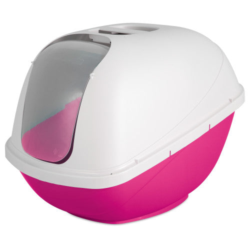 Image of Petmate Basic Hooded Cat Litter Box Hot Pink Base/Pearl White Hood, 1 Each/Jumbo by Petmate