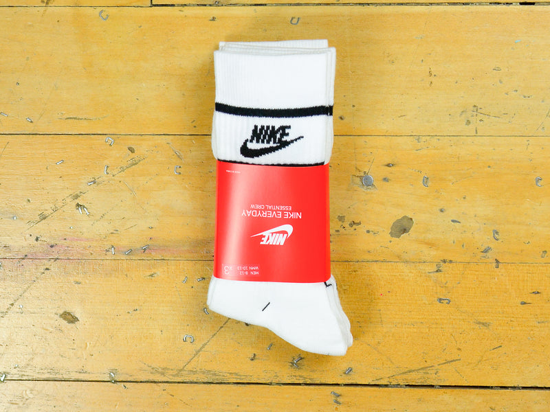 Nike Sportswear Essential Crew Stripe Socks 3pk - White / Black