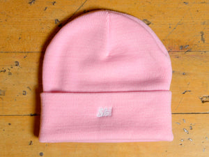 SM Classic Micro Embroidered Cuff Beanie - Pink / White