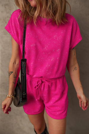 Mineral Wash Hollow Out Back Drawstring Waist Romper - Simply Love