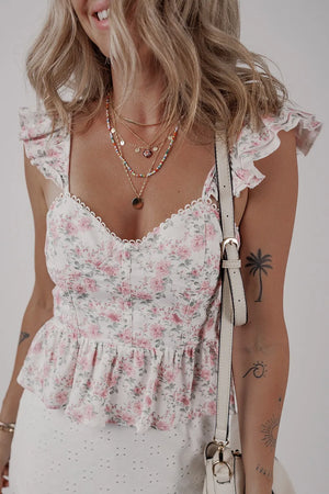 Floral Flutter Peplum Tank Top - Simply Love