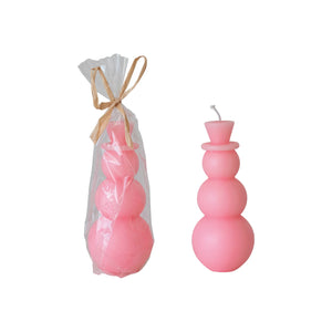 Unscented Snowman Shaped Candle, Pink - Needmore Farms