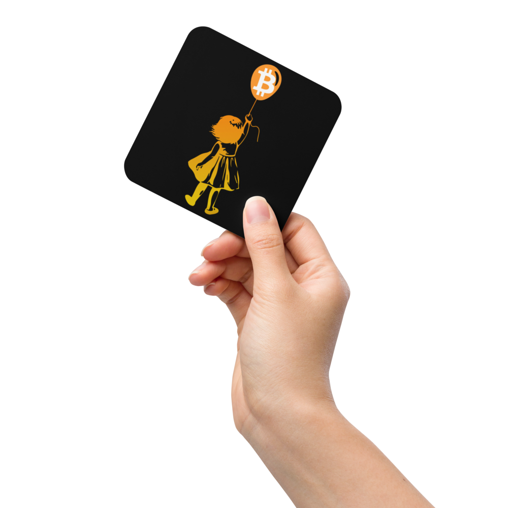 Bitcoin Balloon Girl - Cork-back Bitcoin Coaster