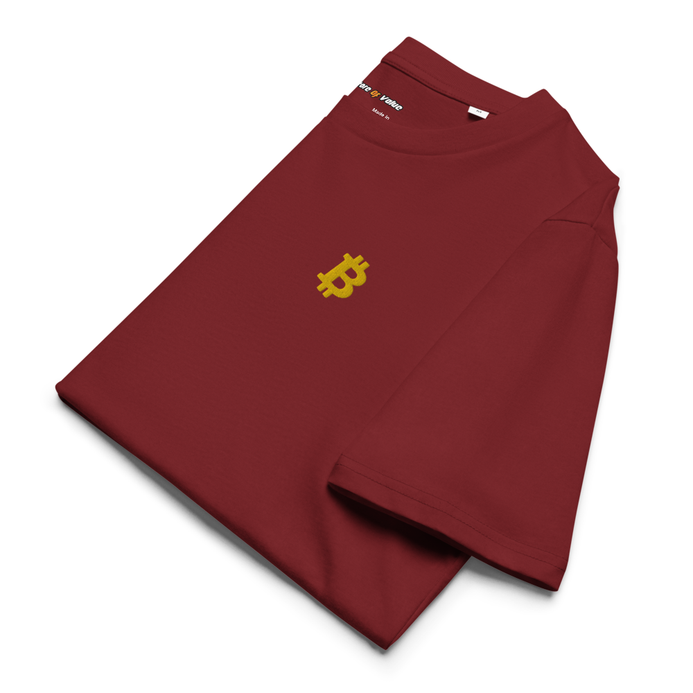 Gold Angled Bitcoin Symbol - Besticktes Premium Unisex Bitcoin T-Shirt aus Bio-Baumwolle - Store of Value