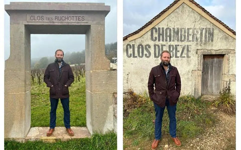 Head Wine Guru Tom Harrow standing outside Chambertin Clos de Beze